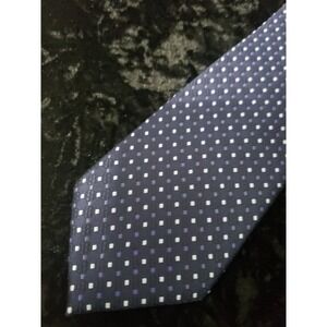 Feraricci Mens Pure Silk Necktie Blue Silver Diamond Geometric Pattern Career
